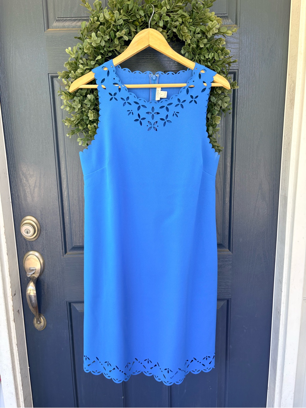 J. Crew Royal Blue Sleeveless Laser-Cut Shift Dress